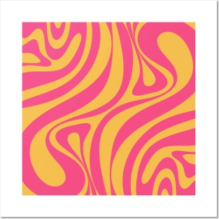 New Groove Retro Abstract Pattern Vertical in Hot Pink and Mustard Yellow Posters and Art